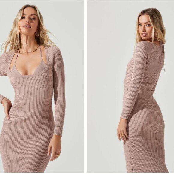 NWT ASTR TOPANGA HALTER BRALETTE LONG SLEEVE MIDI DRESS - Picture 3 of 4